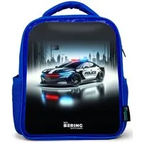 NoBoringSuitcases.com© Rucksack Blau - Schwarz-weißes Polizeiauto vor einer Skyline, Kinderrucksack, Schulrucksack, Freizeitrucksack, Jungen, Kindergarten
