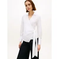 Tommy Hilfiger Langarmbluse POPLIN KNOT BLOUSE WITH LS mit Wickeloptik