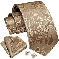 LuxusKollektion Krawatte Krawatte Paisley Herren Set Einstecktuch Champagner-1 Einheitsgröße