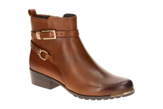 CAPRICE 25307 Damen Stiefeletten cognac Braun Blockabsatz Metall Schaft ausge...