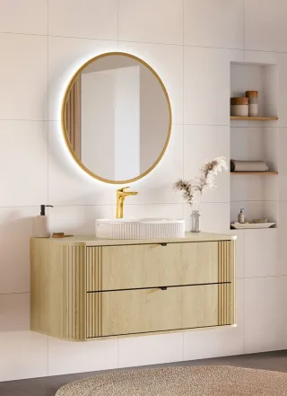 Badmöbel Set 3-tlg Badezimmerset WENDO Cremona Eiche Schrank 120cm inkl. Wasc...