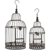 Moritz Hängedekoration Deko-Vogelkäfig braun rund 2er Set verziert (Set), Pflanzkäfig Dekokäfig für Blumen Kerzen Dekoration Hängedeko Windlicht