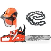Hecht Benzin-Kettensäge Motorsäge 45 Set mit Helm und Ersatzkette, 47 cm Schwertlänge, 2,7 PS, 40cm Schnittlänge