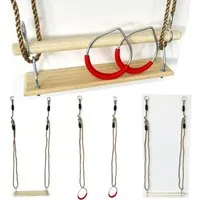 Loggyland Schaukelkombination Turngeräte-Set mit Schaukelsitz, Turnringen und Holztrapez, (4-tlg), mit Metallringen zum Aufhängen, für Garten und privaten Spielplatz