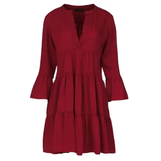 Weinfarbenes Kleid aus Viskose mit gerafften Nähten