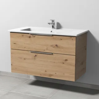 Sanipa 3way Keramik-Set Venticello Keramik-Waschtisch und Unterbau mit 2 Auszügen, Eiche Natural-Tou UM32485