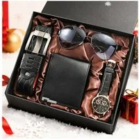 Luckice Geldbörse 4PCS Geschenk für Männer Herrenuhr Gürtel Set (Mann Männer Geburtstag Hochzeitstag Geschenke, Vatertag Geschenkbox,Geburtstagsgeschenk,Weihnachtsgeschenk), Herren Geschenkbox Sets mit Ledergürtel Wallet Watch Gläsern