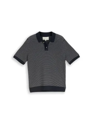 Tom Tailor - Strickpullover mit Polokragen navy offwhite stripe - Gr. - M