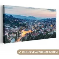 OneMillionCanvasses® Leinwandbild Panorama Stadtbild von Sarajevo in Bosnien und Herzegowina, Fotodruck (1 St), Wandbild, Deko Schlafzimmer Wohnzimmer Flur 40x20 cm