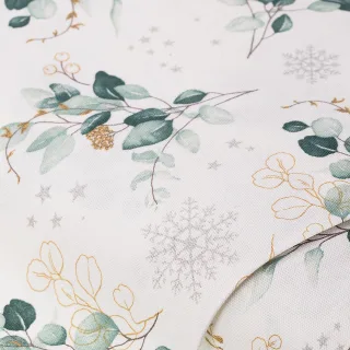 Baumwoll-Canvas "Eukalyptus", Glitzer-Druck, weiß-color
