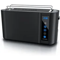 Arendo Toaster Wärmeisoliertes Doppelwandgehäuse, Display mit Restzeitanzeige, 2 lange Schlitze, für 4 Scheiben, 1500 W, Touchpanel, Brötchenaufsatz, 7 Bräunungsgrade, Brotscheibenzentrierung
