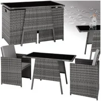 tectake Sitzgruppe Rattan Gartenlounge für 2 Personen, zusammenschiebbar, (Loungeset Lausanne, 3-tlg., für Außen in Grau), widerstandsfähig, UV-beständig, mit Sicherheitsglasplatte