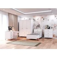 möbel-direkt.de Jugendzimmer-Set Svala in Weiß mit Lederschlaufen als Griffe, (Komplett Set, 4-tlg., verschiedene Zusammenstellungen wählbar), Lederschlaufen als Griffe, massive Füße