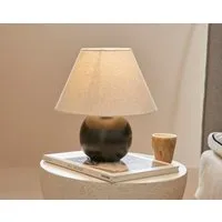 LeGer Home by Lena Gercke Schreibtischlampe Amara, Tischlampe mit Schnurschalter exkl 1x E27 max 40W, Stoffschirm, Ein-/Ausschalter, Leuchtmittel wechselbar, warmweiß - kaltweiß, Keramik Fuß, Schirm beige Kegelform, Höhe 29cm Ø 25cm Nachttischlampe