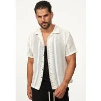 SOULSTAR Kurzarmhemd Gestreift - Freizeithemd als Kurzam Strick Retro Hemd Herren Strick Polo-Hemd Overshirt im Regular-Fit T-Shirt
