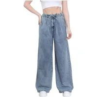 Ital-Design Weite Jeans Moderne Weitgeschnittene Jeans mit Kordelzug für Damen (91531120) Used-Look Stretch Relaxed Fit Jeans in Blau
