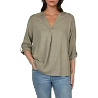 DENIMFY Hemdbluse Damen Leinen Bluse DFSara Regular Fit Tunika mit V-Ausschnitt und Serafino Kragen
