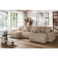 Home affaire Wohnlandschaft LAKESIDE mit Bettfunktion und Bettkasten, Maße B/T/H: 332,5/142/84 cm, U‑Form mit vielen Kissen und Wellenunterfederung