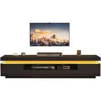 Merax Lowboard hochglanz TV-Schrank mit LED-Beleuchtung (175×38×45 cm, 1 St., Lowboard für Fernseher bis 75 Zoll, Weiß), Fernsehschrank mit 2 L-Schränken, 1 Schublade & halboffener Ablage