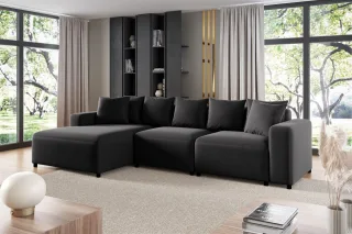 Ecksofa Designersofa Sofa MEGAN in Stoff Salvador Schwarz Ottomane Links