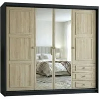 A&J MöbelLand GmbH Drehtürenschrank OSLO viertüriger Kleiderschrank mit Schubladen und Metallgriffen (Geräumiger viertüriger Kleiderschrank mit Schubladen und Metallgriffen. Geräumiger Schrank mit einer Breite von 200 cm und Schubladen, ideal zur Auf