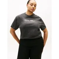 Tommy Hilfiger Curve Kurzarmshirt CRV GOLD BTN SCRIPT MDRN SS TEE in großen Größen, mit goldfarbenen Knöpfen