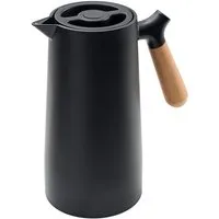KVOTA Isolierkanne 1L Thermoskanne Glaskolbe Schwarz Holzgriff 1-Click Öffnung, 1 l