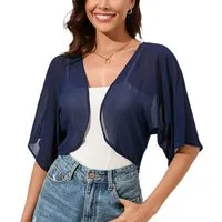 Zaewry Bolero Damen-Bolero aus Chiffon,Fließend,zart,luftig,3/4-Arm, Chiffon Coverup für festliche Anlässe und Hochzeiten,Bolero-Jacke für den Sommer