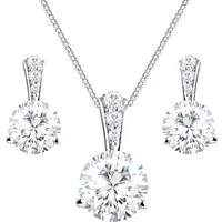 LÖB Ohrring und Ketten Set 925 Silber Schmuckset Tropfen Anhänger Zirkonia Ohrringe Halskette Set (Geschenke für Frauen Damen Beste Freundin Mutter Mama Ehefrau Oma sie zum Geburtstag Schmuck Sommer), Glitzer Stein Tropfenanhänger Tropfenform Brautsc