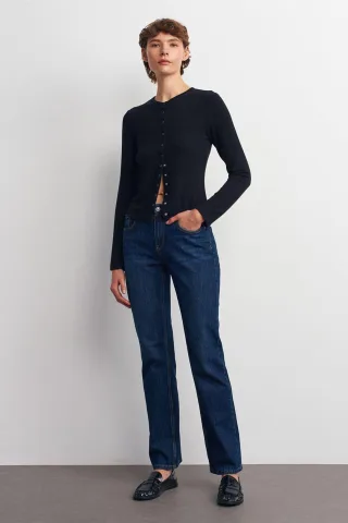 Hochtaillierte gerade Denim-Hose