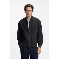 BOSS ORANGE Lederjacke Jonorve Weiches Ziegenveloursleder, Relaxed Fit, Rippstrickbündchen