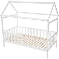 Baby-Delux Babybett Hausbett 140x70, Kinderbett weiß Rausfallschutz Matratze