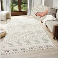 OTTO home Teppich Bonvo, rechteckig, Höhe: 19 mm, mit Fransen, Hoch-Tief-Struktur, Wohnzimmer, Schlafzimmer, Boho-Style