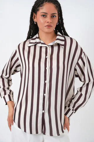 Satin Langarm-Button-Up-Shirt