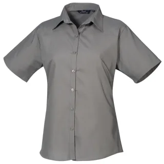 Premier Damen Kurzarm Popeline Bluse / Arbeitshemd (Dunkelgrau)