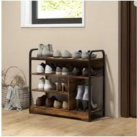 HOMCOM Schuhregal mit 4 Ebenen, Griff, für max. 11 Paar Schuhe, Schuhständer 1-tlg., für Wohnzimmer, Braun