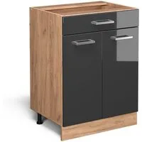 Vicco Unterschrank R-Line, Anthrazit Hochglanz/Eiche 60cm, Schublade, ohne Arbeitsplatte (1-St)