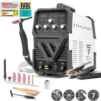 STAHLWERK Inverterschweißgerät AC/DC WIG 200 ST Schweißgerät 200 A AC/DC WIG HF E-Hand MMA, 30 - 200 A, Packung}, 10-tlg., Einzelgerät, Kombi Schweißgerät mit 200 Ampere für WIG & ARC MMA