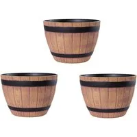 Jinfa Pflanzkübel aus Kunststoff Miniteich Weinfassoptik Blumenöpfe, 1, 3, 6 Stück (3 St)