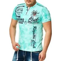 L.gonline Kurzarmshirt Herren T-Shirt mit Knopfleiste, Verwaschen kurzarm mit gestickten (Shirt Kurzarmshirt Tee, 1-tlg) Fitness Freizeit Casual