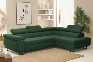 Ecksofa Sofa mit Schlaffunktion METZ Stoff Poso Grün Ottomane Rechts