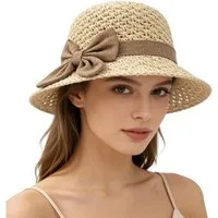 Zaewry Strohhut Sonnenhut Sommerhut Strandhut Straw hat, Damen faltbar, Einheitgröße Mit Bogen,Damen-Strandhut, Reisehut für den Sommerurlaub