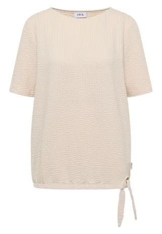 CECIL - T-Shirt in Seersucker-Qualität pearl beige - Gr. - L