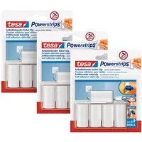 tesa Klebehaken Powerstrips Kabel-Clip, Kabel, (Packung, 3-St., 15 Kabel Clips und 18 Powestrips doppelseitige Klebestreifen), Stripes selbstklebende - Kabelclip klein - kleben statt bohren