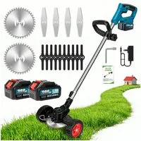 Bundviel Akku-Rasentrimmer Elektro Rasentrimmer mit 8000mAh 21V Akku Akkurasenmäher, Teleskop-Stiel, 2 x 4,0Ah Akkus