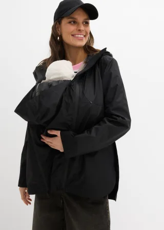 bonprix Ultraleichte wind- und regenfeste Umstands- und Tragejacke, schwarz, Gr.52, Funktionale Regenjacke mit Trageeinsatz für die Schwangerschaft