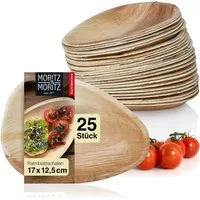 Moritz & Moritz Einweggeschirr-Set 25tlg Palmblatt Schale Oval (25-tlg), 25 Personen, Palmblatt, Birkenholz, Nachhaltiges Einweggeschirr - 25 Teller Einweg - oval 17 x 12,5 cm