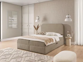 Boxspringbett Schlafzimmerbett BINETA PREMIUM 180x220cm Stoff Coral Dunkelbeige