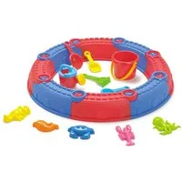 TikTakToo Sandform-Set Sandformenset kleiner Sandkasten rund Balkonsandkasten Terrasse Strand, (Strandspielzeug, 19-tlg., Sandspielzeug), zum Mitnehmen, leicht auf-und abbaubar!