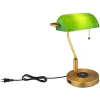GLOBO LIGHTING Schreibtischlampe, Leuchtmittel nicht inklusive, Tischlampe Bankerlampe Tischleuchte altmessing Laden USB Leselampe